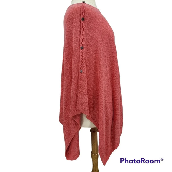 J JILL Women's Salmon Orange Two Way Poncho Button Detail Cotton Blend One Size - Picture 4 of 9